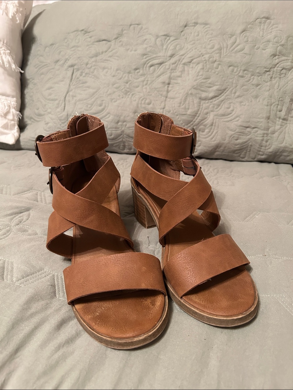 Jellypop Tan Strappy Block Heel Sandals